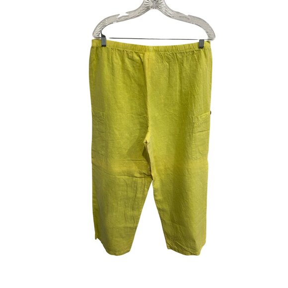 Hot Cotton Cropped Cargo Pants Green Lime Sz Medium Pull On Elastic Waist NWT - Picture 2 of 11